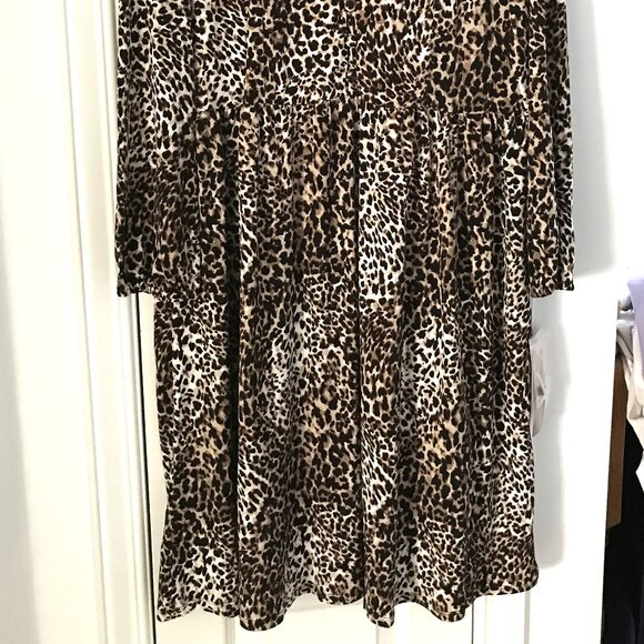 NWT Nina Leonard Leopard Print Swing Dress Long Sleeve V Neck Size XL - Picture 3 of 8